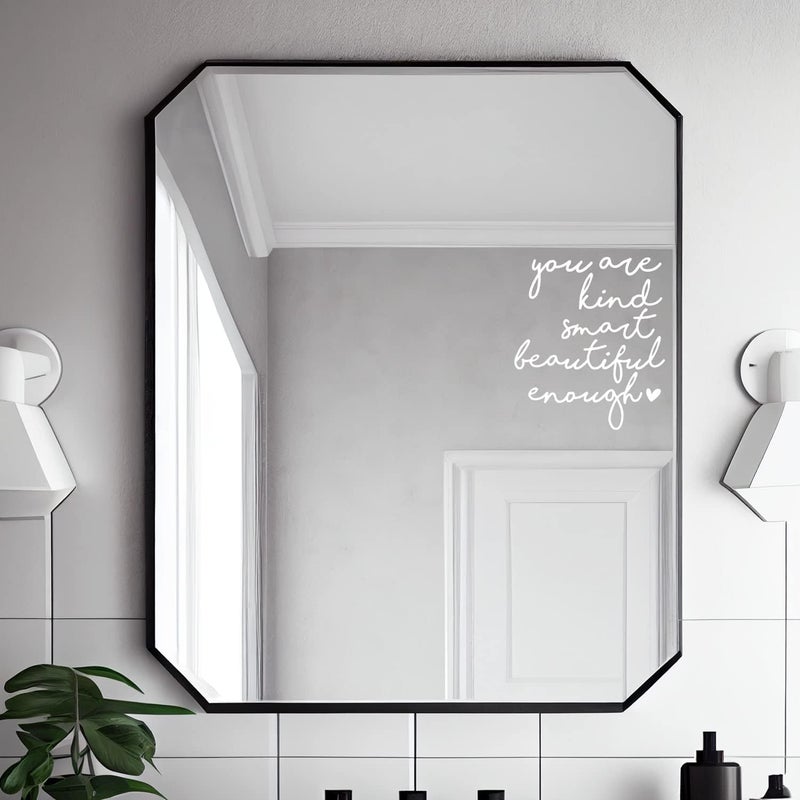OFlyDesigns 2 × ملصق مرآة من الفينيل، ملصق تأكيد إيجابي، ملصقات تأكيد للمرآة، للأطفال، للمراهقين، ديكور الحمام، ملصقات أنت لطيف، مجموعة من 2 (أبيض) - Image 3